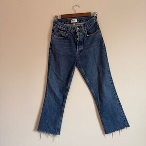 AGOLDE Relaxed Bootcut Jeans Womens 24 Dark Blue High Rise Straight Crop Raw Hem